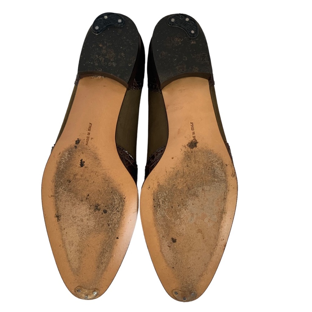 Salvatore Ferragamo Size 7.5 Dark Brown Leather and Olive Green Suede Loafers - Picture 5 of 8
